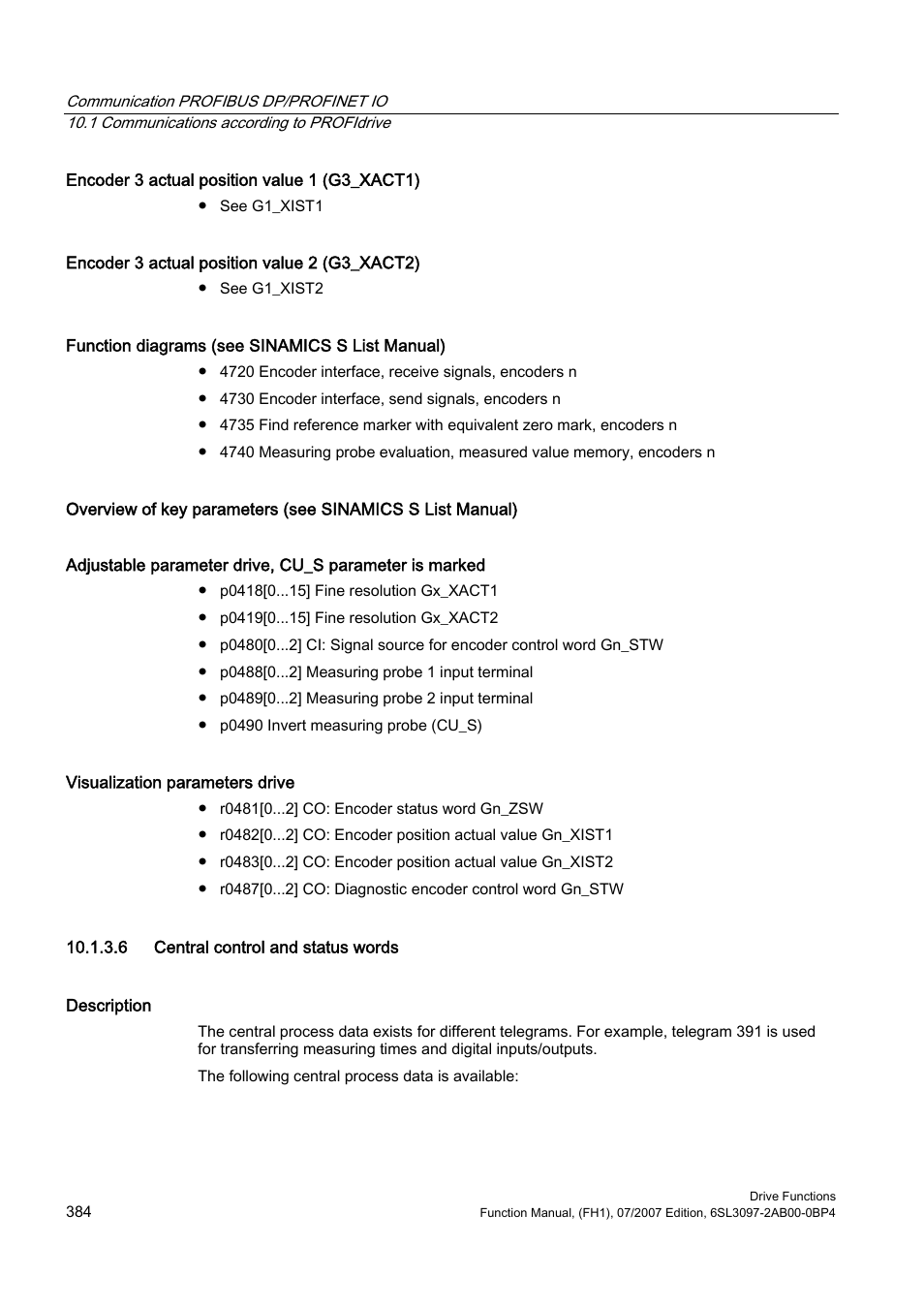 6 central control and status words | Efficient Networks Siemens Sinamics S120 User Manual | Page 384 / 560