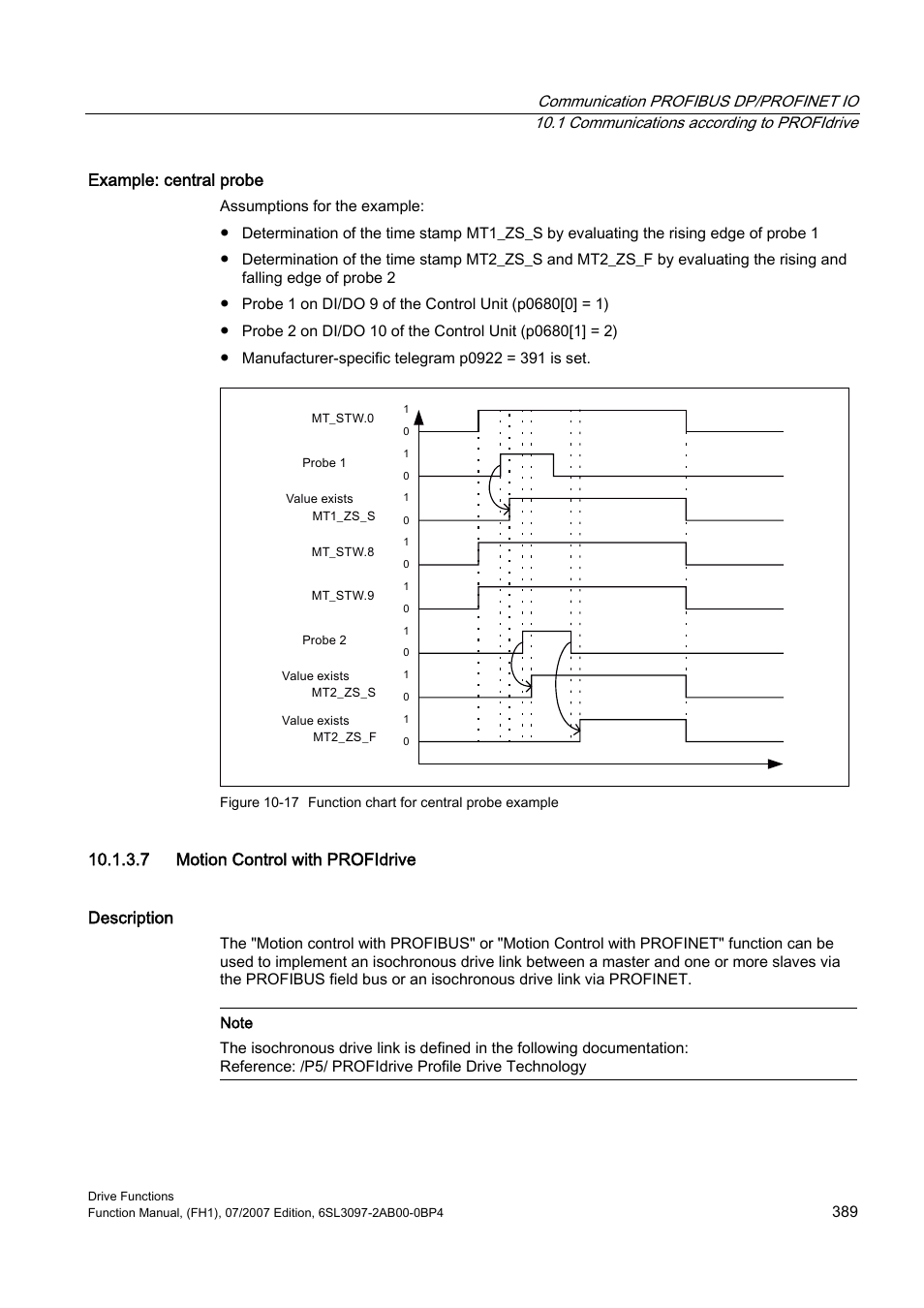 7 motion control with profidrive, Example: central probe, 7 motion control with profidrive description | Efficient Networks Siemens Sinamics S120 User Manual | Page 389 / 560