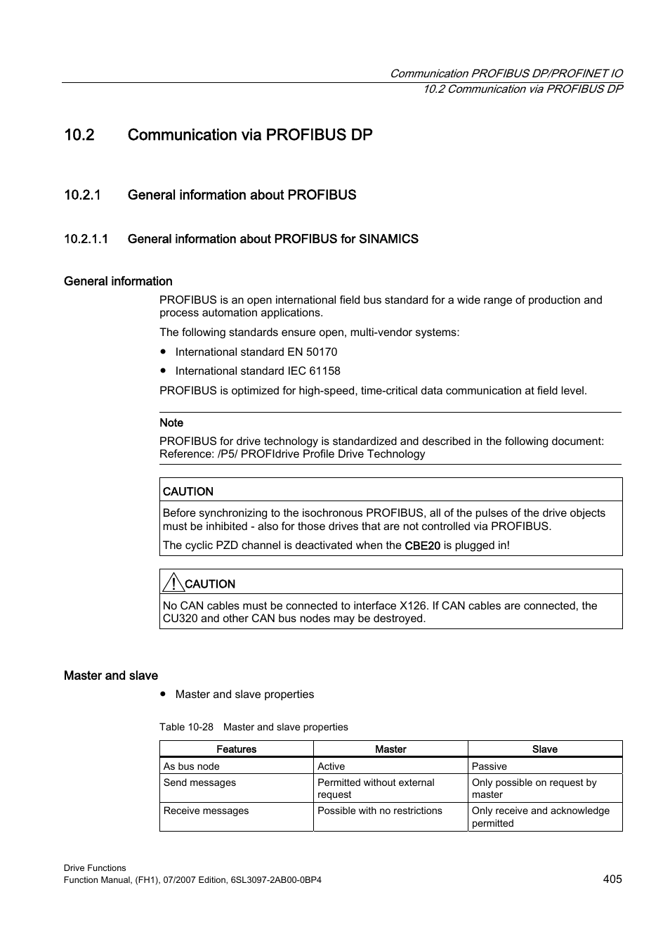 2 communication via profibus dp, 1 general information about profibus, 1 general information about profibus for sinamics | Efficient Networks Siemens Sinamics S120 User Manual | Page 405 / 560