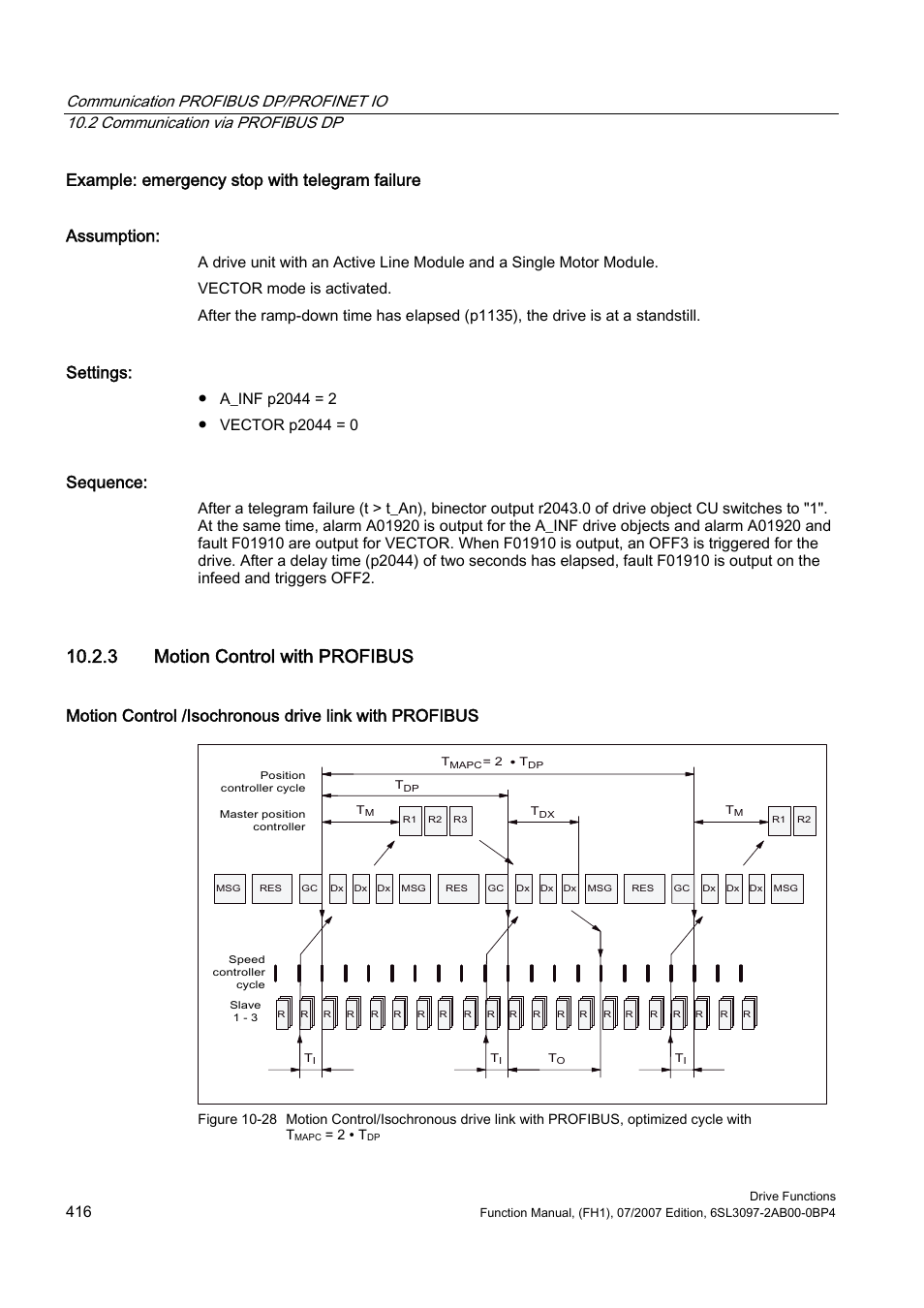 3 motion control with profibus, Settings, Sequence | Efficient Networks Siemens Sinamics S120 User Manual | Page 416 / 560