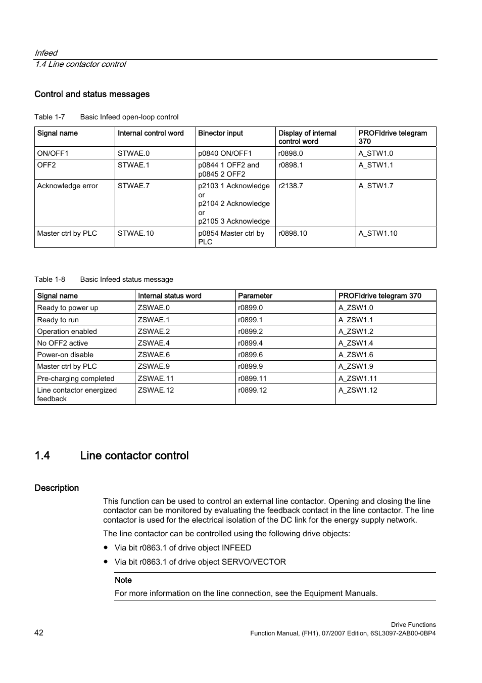 4 line contactor control | Efficient Networks Siemens Sinamics S120 User Manual | Page 42 / 560
