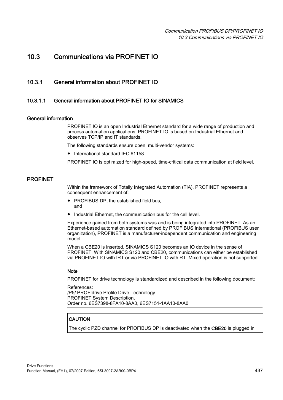 3 communications via profinet io, 1 general information about profinet io | Efficient Networks Siemens Sinamics S120 User Manual | Page 437 / 560