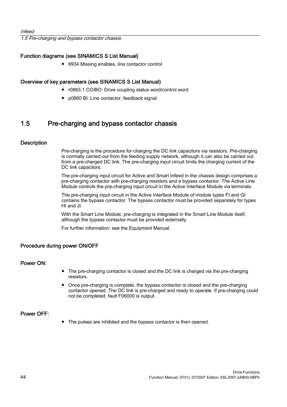 5 pre-charging and bypass contactor chassis | Efficient Networks Siemens Sinamics S120 User Manual | Page 44 / 560
