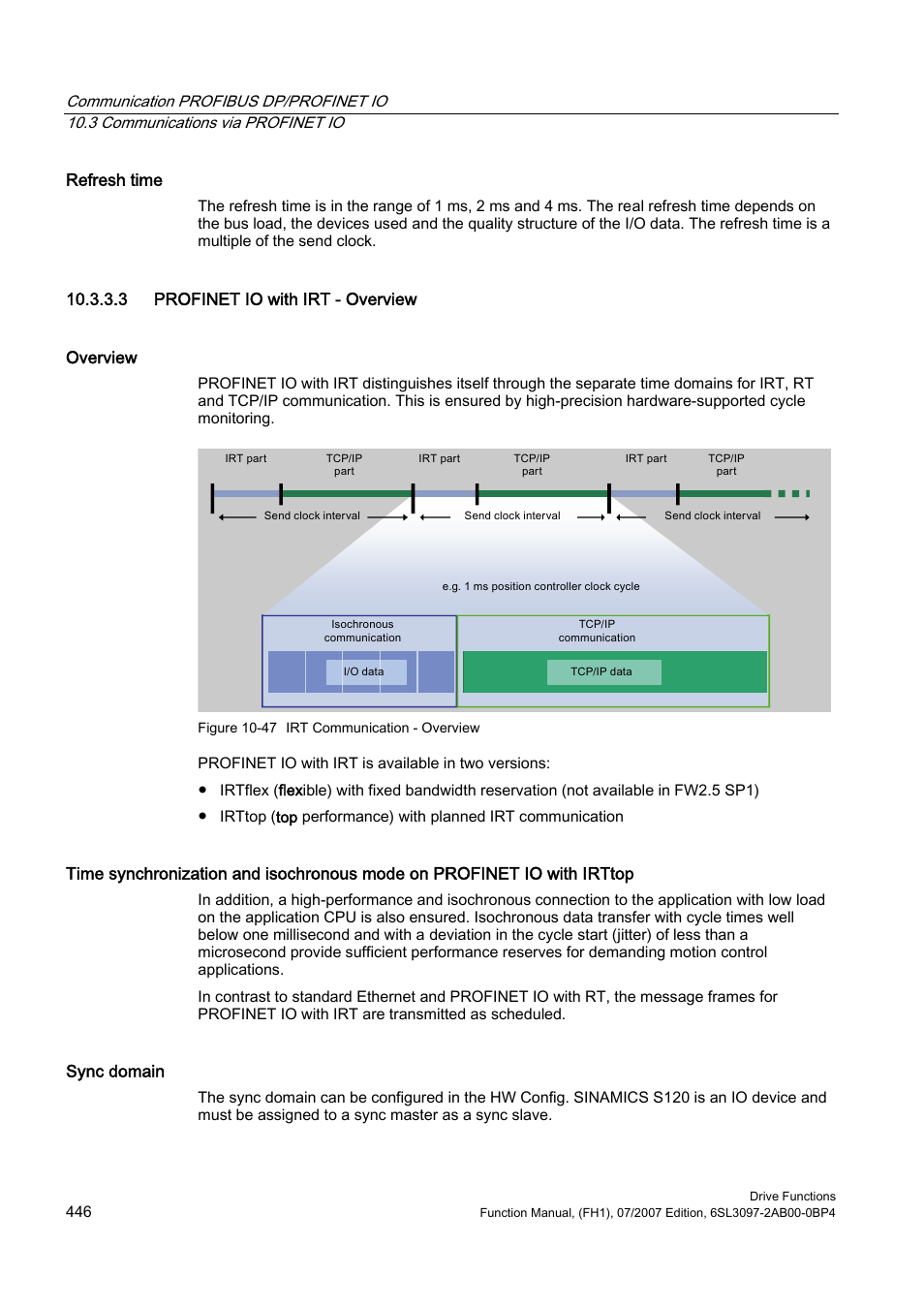 3 profinet io with irt - overview | Efficient Networks Siemens Sinamics S120 User Manual | Page 446 / 560