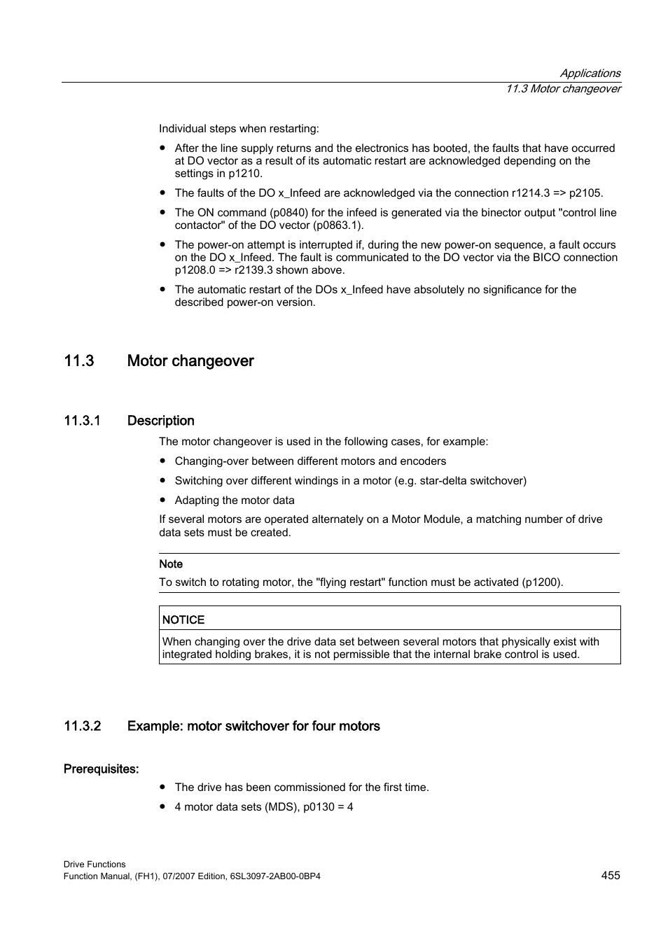 3 motor changeover, 1 description, 2 example: motor switchover for four motors | Efficient Networks Siemens Sinamics S120 User Manual | Page 455 / 560