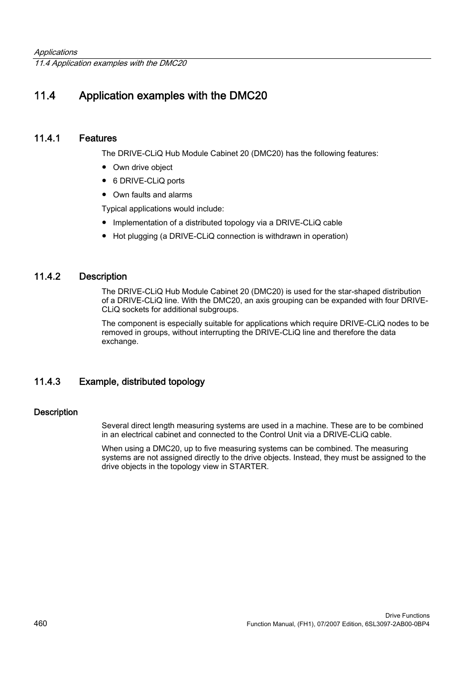 4 application examples with the dmc20, 1 features, 2 description | 3 example, distributed topology | Efficient Networks Siemens Sinamics S120 User Manual | Page 460 / 560