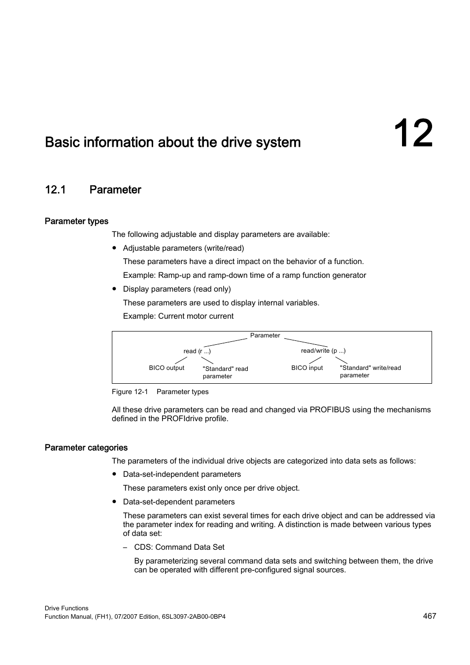 12 basic information about the drive system, 1 parameter, Basic information about the | Drive system, Basic information about the drive system | Efficient Networks Siemens Sinamics S120 User Manual | Page 467 / 560