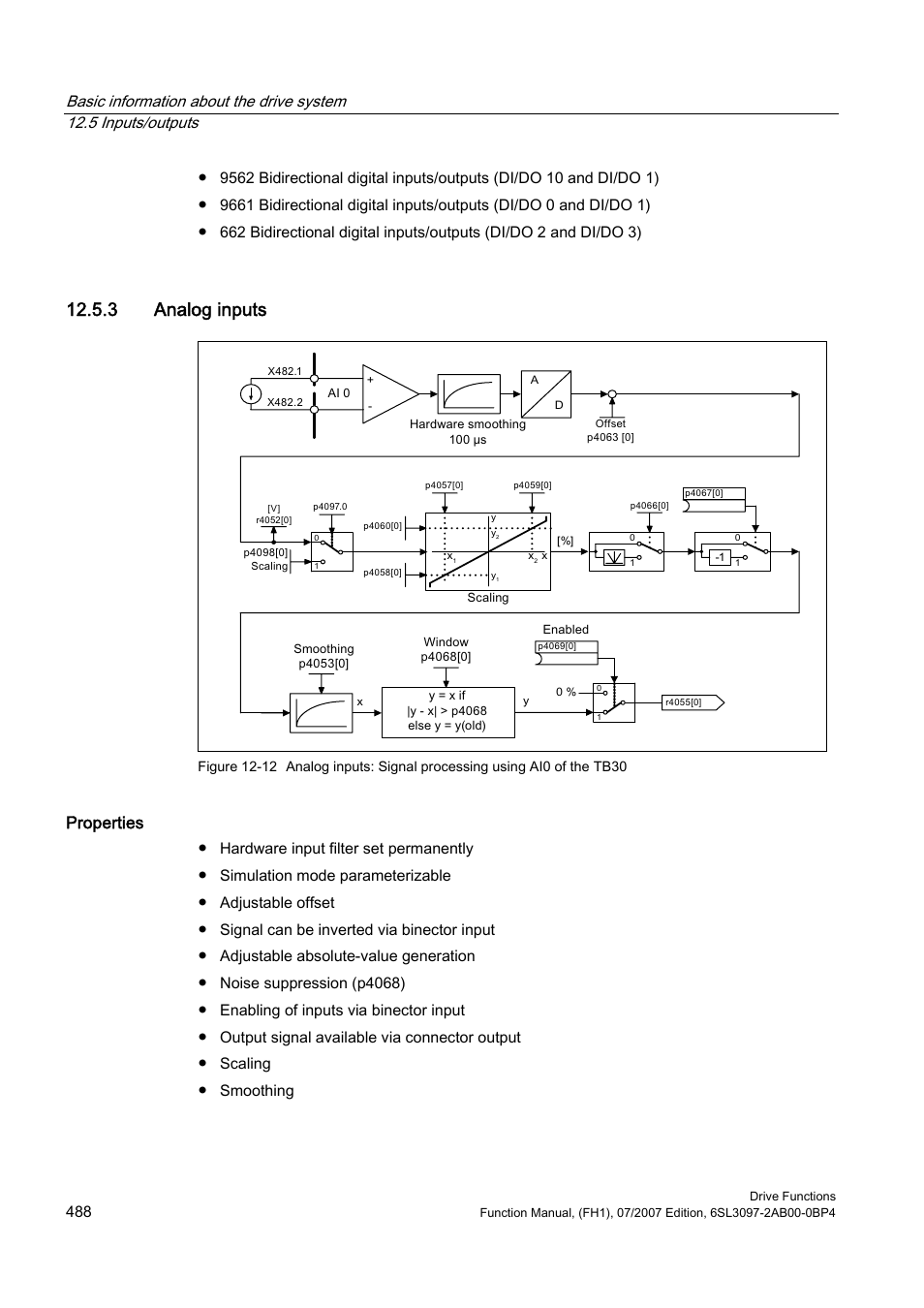 3 analog inputs, Properties | Efficient Networks Siemens Sinamics S120 User Manual | Page 488 / 560