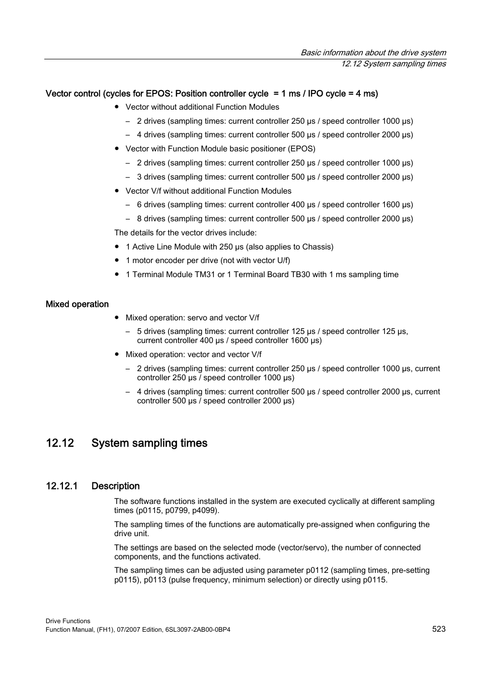 12 system sampling times, 1 description | Efficient Networks Siemens Sinamics S120 User Manual | Page 523 / 560