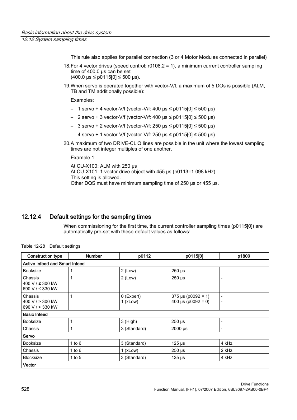 4 default settings for the sampling times | Efficient Networks Siemens Sinamics S120 User Manual | Page 528 / 560