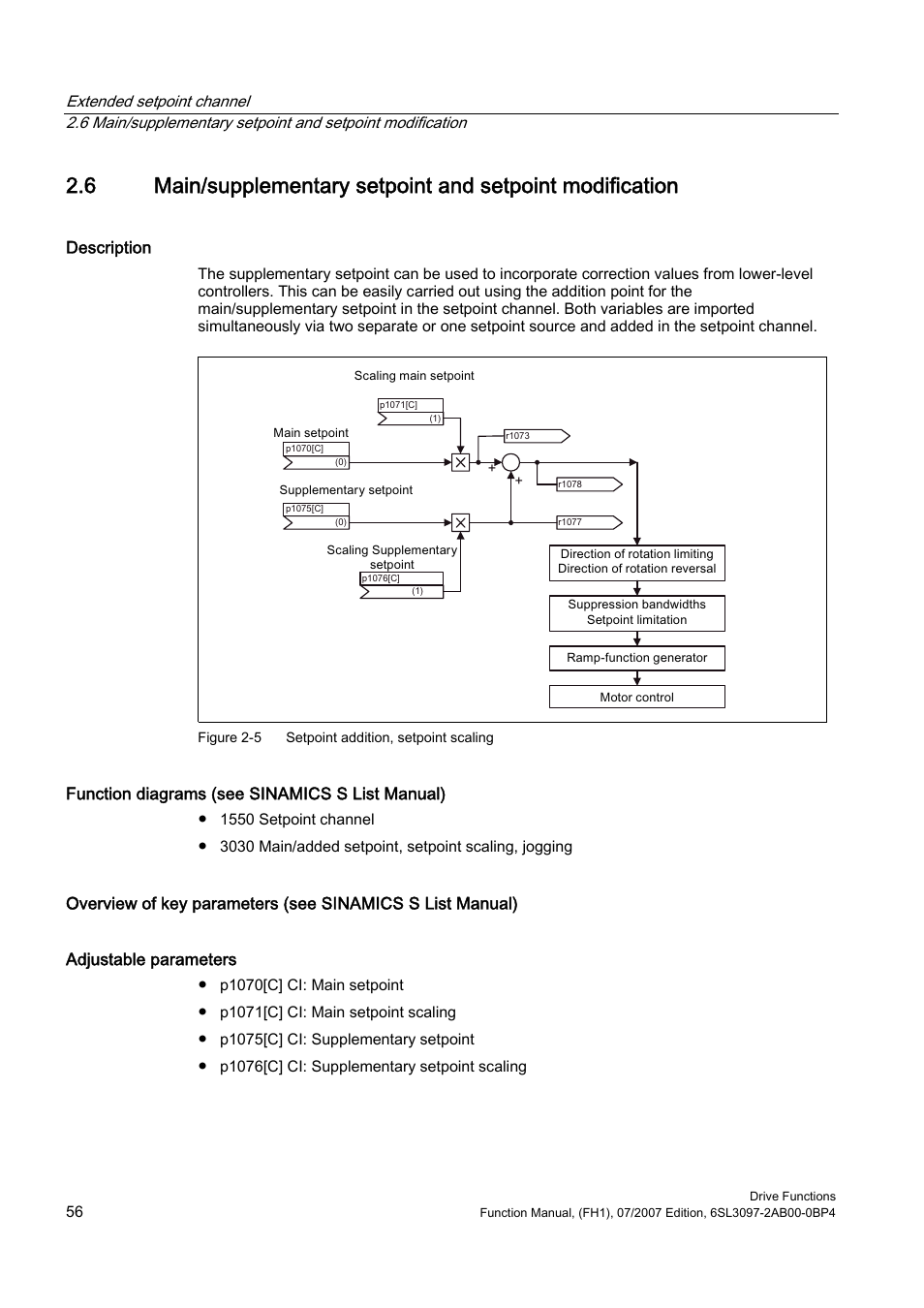 Description, Function diagrams (see sinamics s list manual) | Efficient Networks Siemens Sinamics S120 User Manual | Page 56 / 560