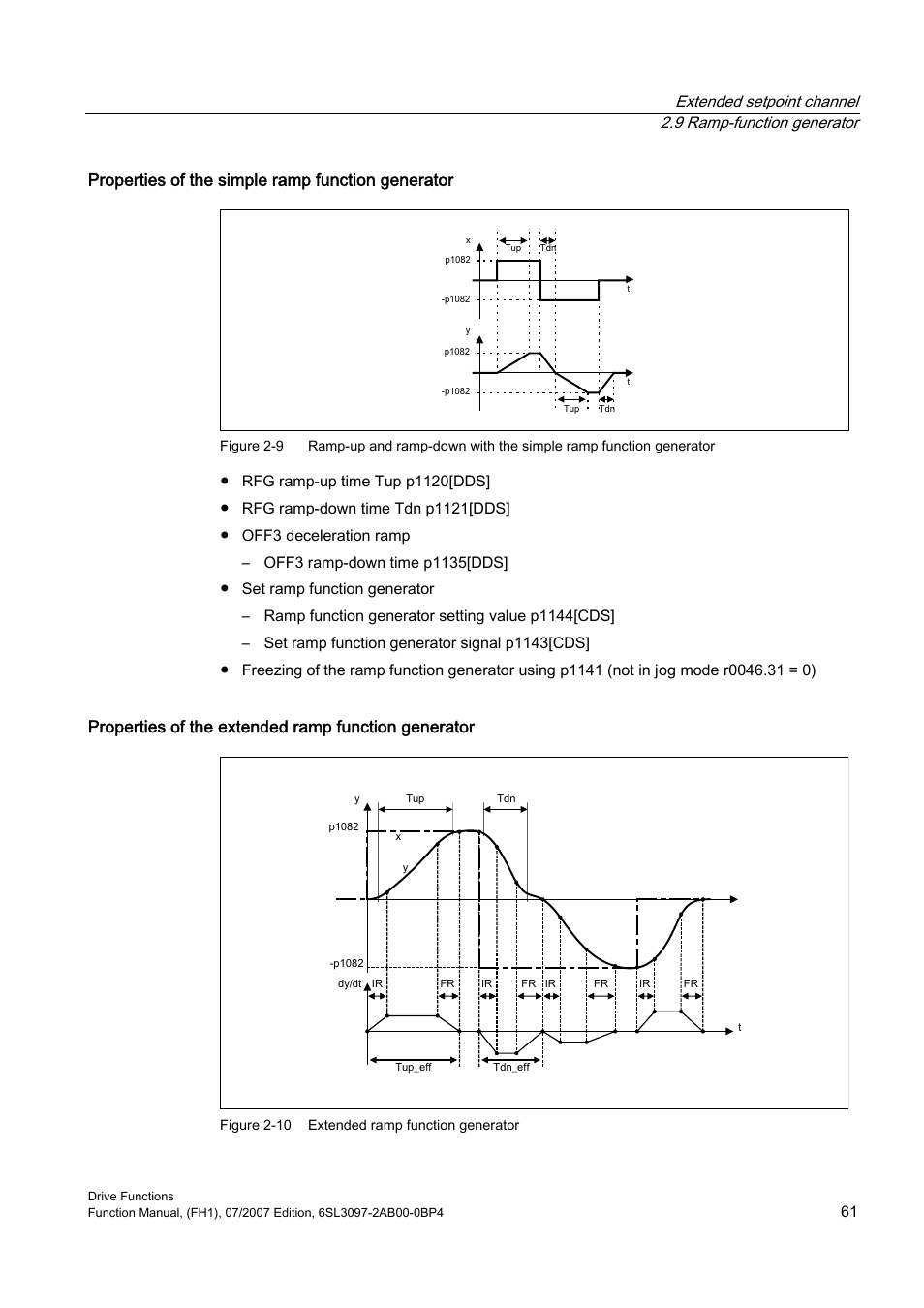 Properties of the simple ramp function generator, Properties of the extended ramp function generator | Efficient Networks Siemens Sinamics S120 User Manual | Page 61 / 560