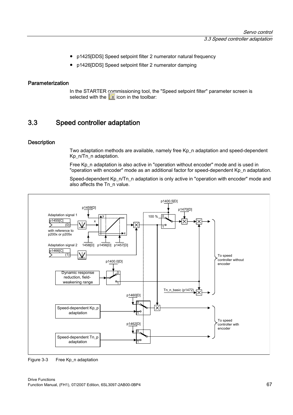 3 speed controller adaptation, Parameterization, Description | Efficient Networks Siemens Sinamics S120 User Manual | Page 67 / 560