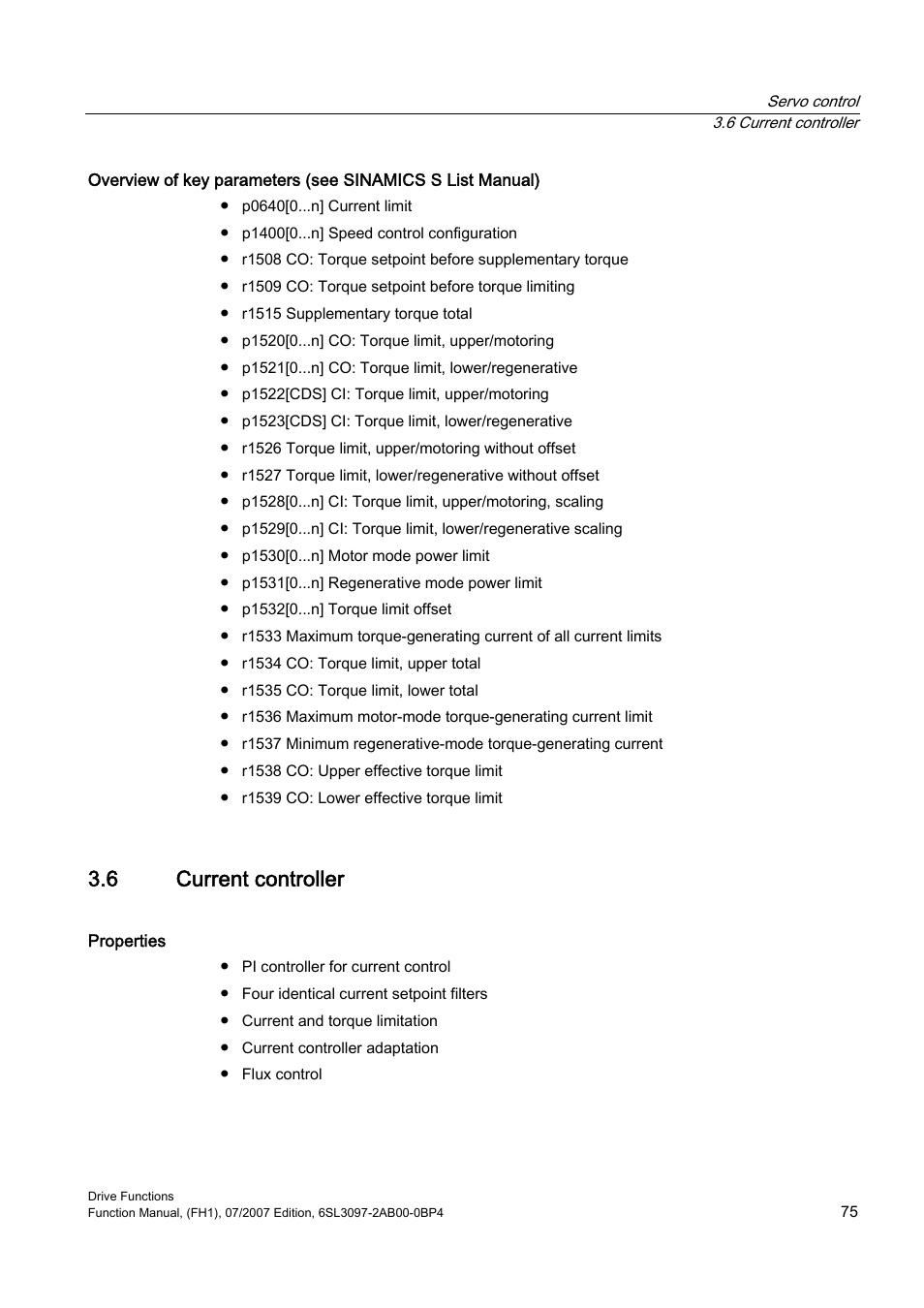 6 current controller | Efficient Networks Siemens Sinamics S120 User Manual | Page 75 / 560