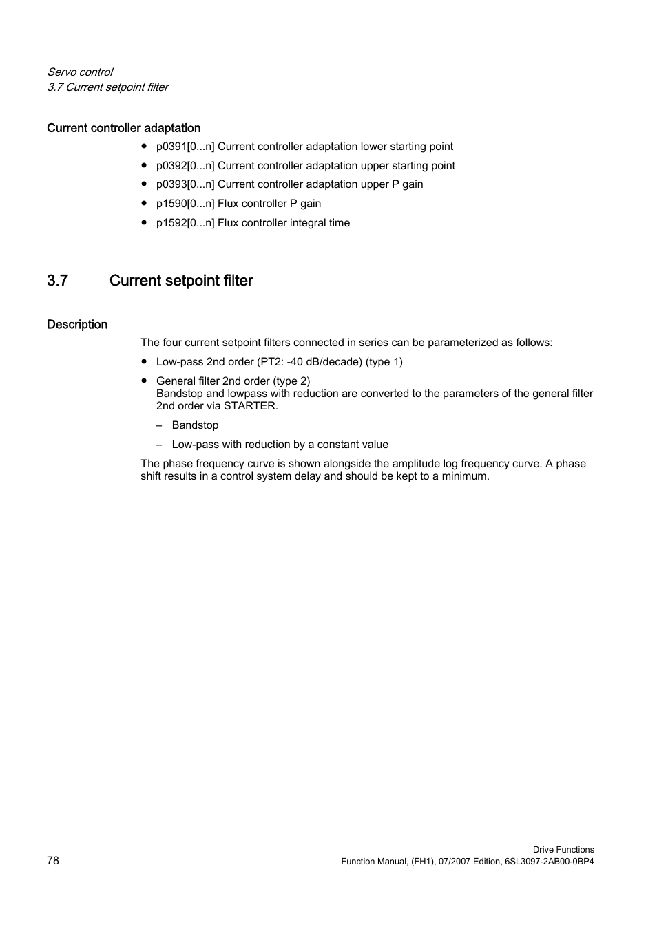 7 current setpoint filter | Efficient Networks Siemens Sinamics S120 User Manual | Page 78 / 560