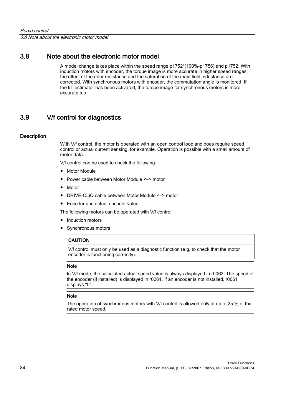8 note about the electronic motor model, 9 v/f control for diagnostics | Efficient Networks Siemens Sinamics S120 User Manual | Page 84 / 560