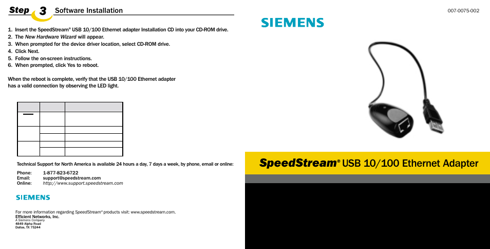 Efficient Networks SPEEDSTREAM 007-0075-002 User Manual | 2 pages