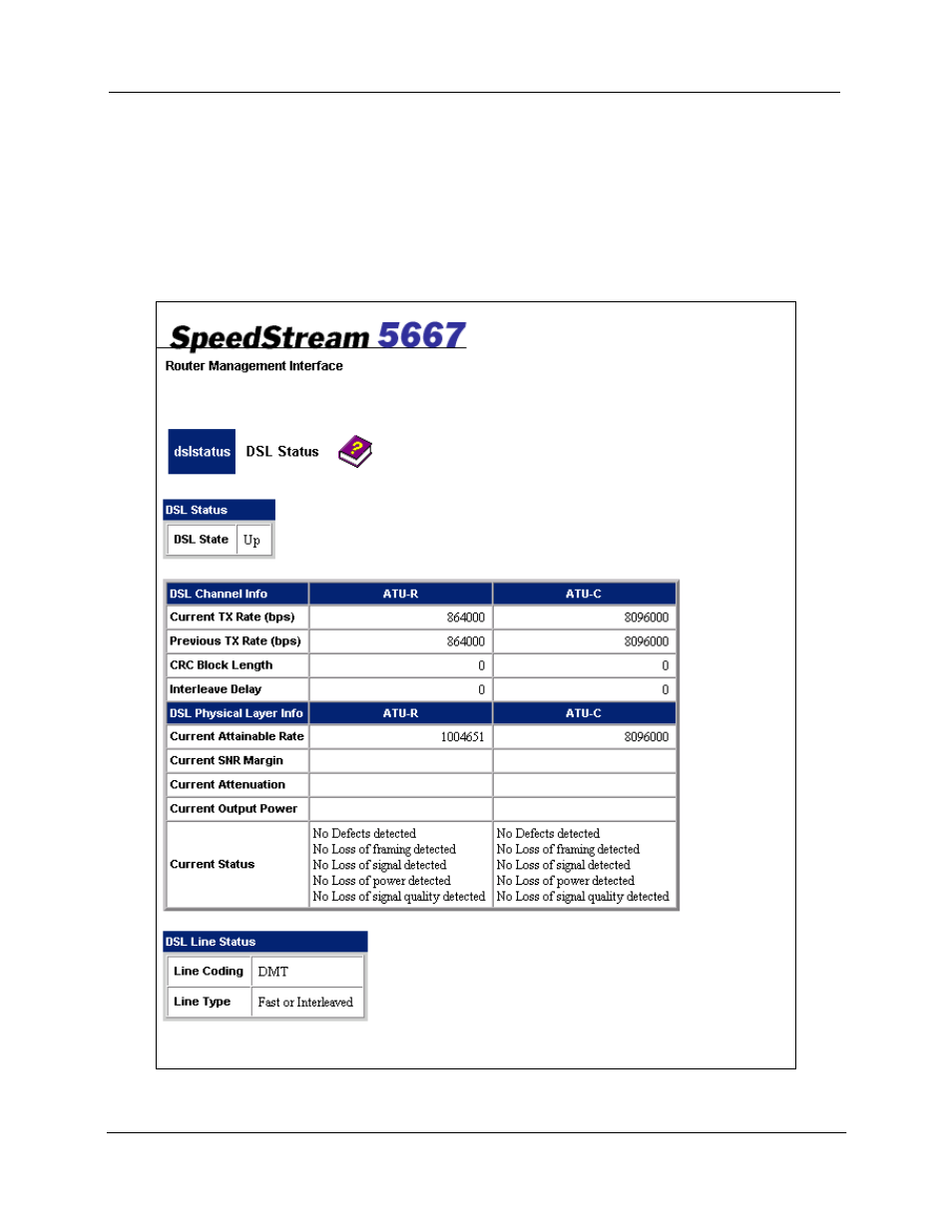 Status and statistics | Efficient Networks SpeedStream 5667 User Manual | Page 29 / 55