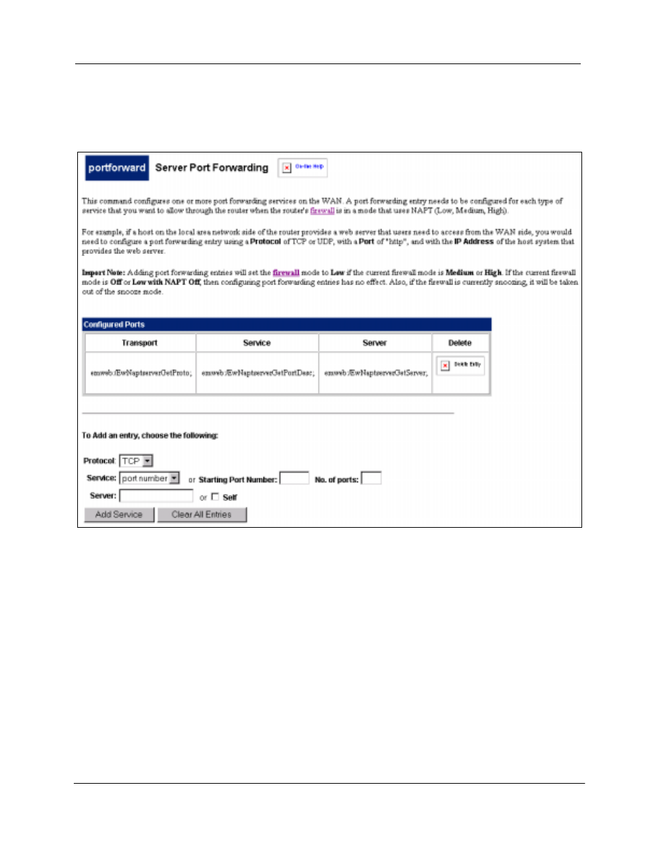 Port forwarding configuration | Efficient Networks SpeedStream 5667 User Manual | Page 43 / 55