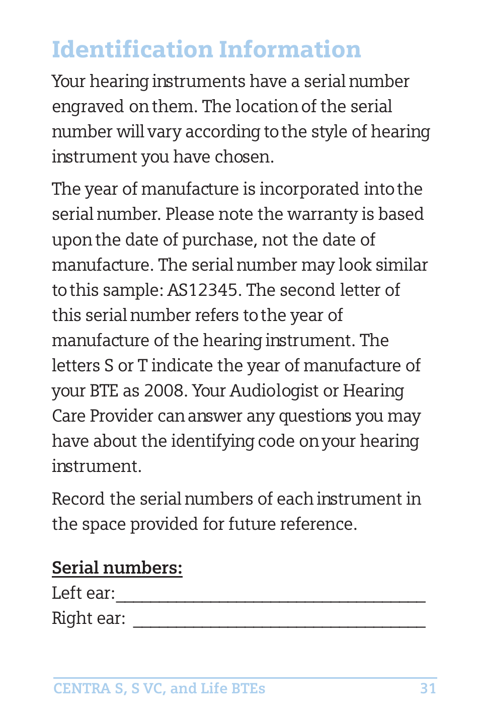 Identification information | Efficient Networks CENTRA S User Manual | Page 33 / 36