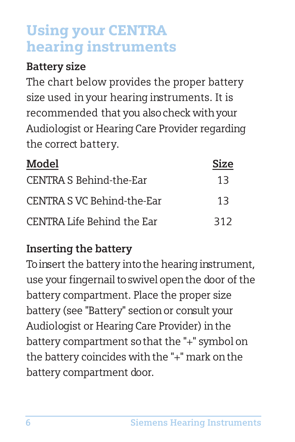 Using your centra hearing instruments | Efficient Networks CENTRA S User Manual | Page 8 / 36