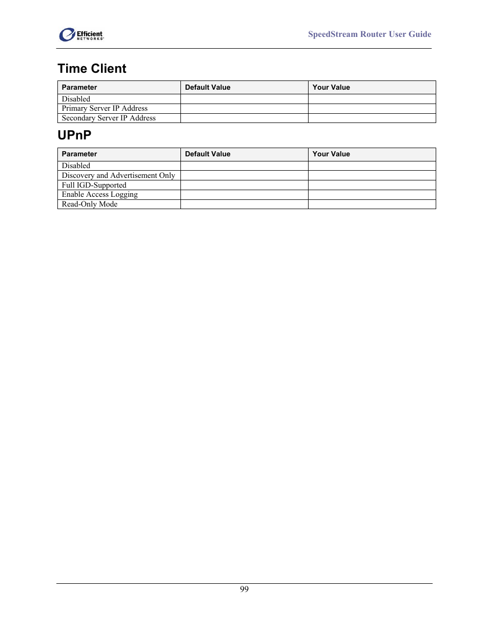 Time client, Upnp | Efficient Networks 5100 User Manual | Page 109 / 129