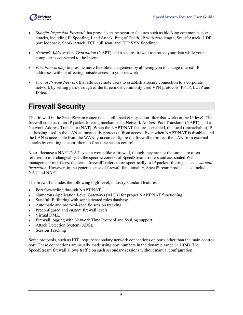 Firewall security | Efficient Networks 5100 User Manual | Page 12 / 129