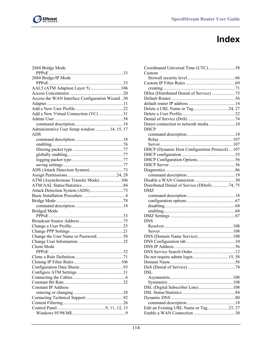 Index | Efficient Networks 5100 User Manual | Page 124 / 129