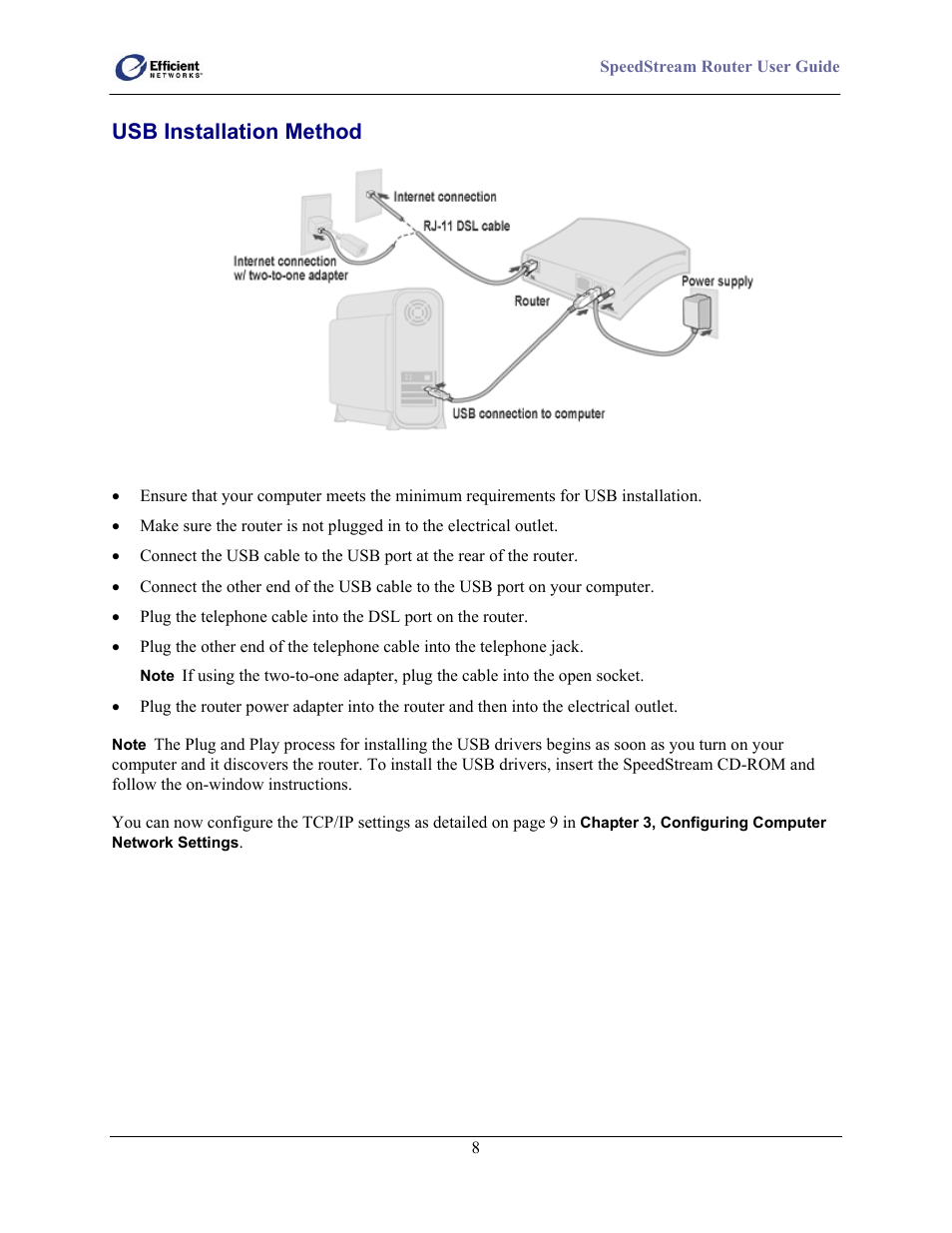 Usb installation method | Efficient Networks 5100 User Manual | Page 18 / 129
