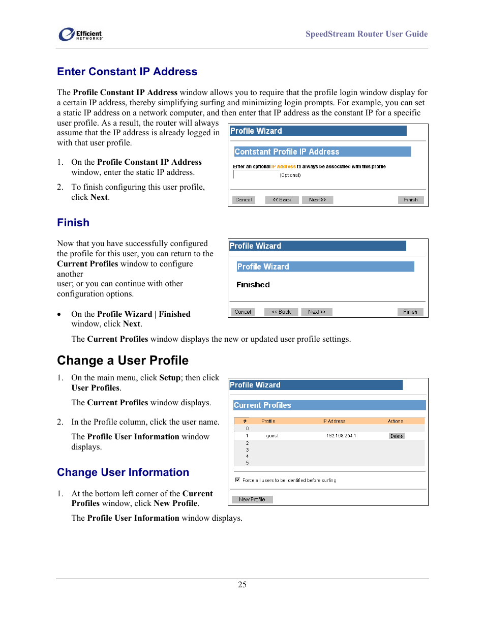 Change a user profile | Efficient Networks 5100 User Manual | Page 35 / 129