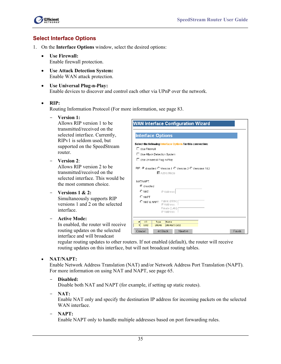 Select interface options | Efficient Networks 5100 User Manual | Page 45 / 129