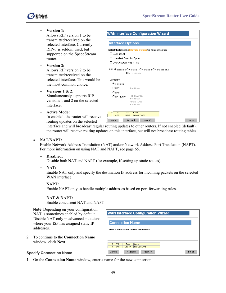 Specify connection name | Efficient Networks 5100 User Manual | Page 59 / 129