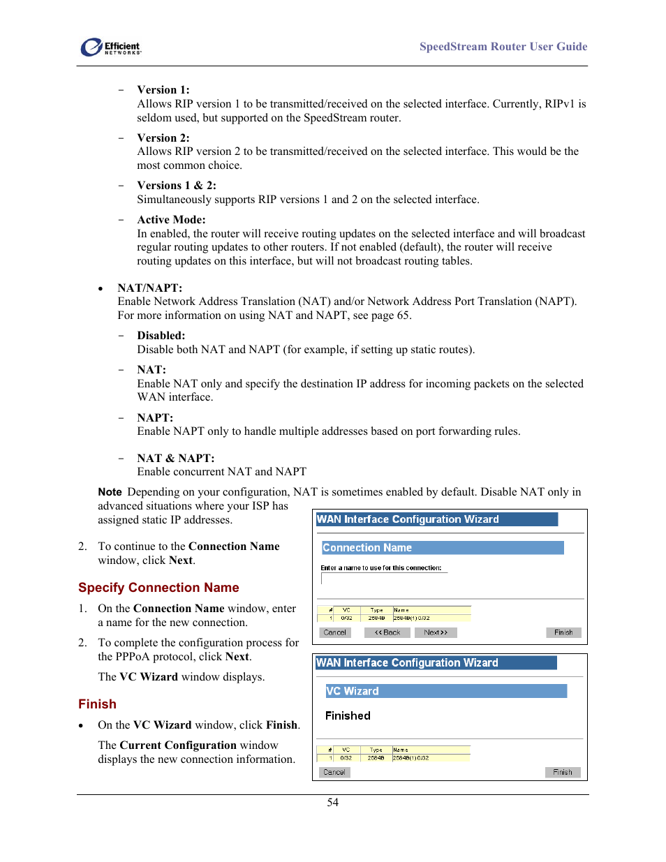 Specify connection name, Finish | Efficient Networks 5100 User Manual | Page 64 / 129