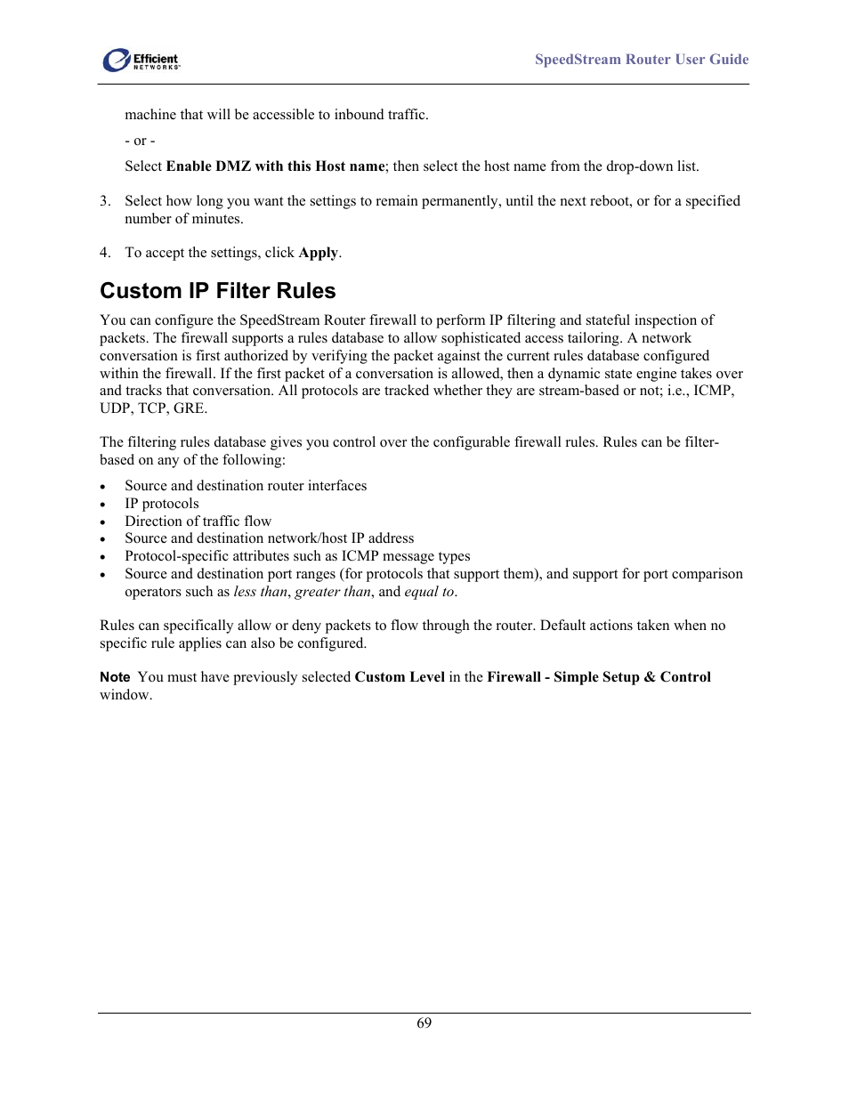 Custom ip filter rules | Efficient Networks 5100 User Manual | Page 79 / 129