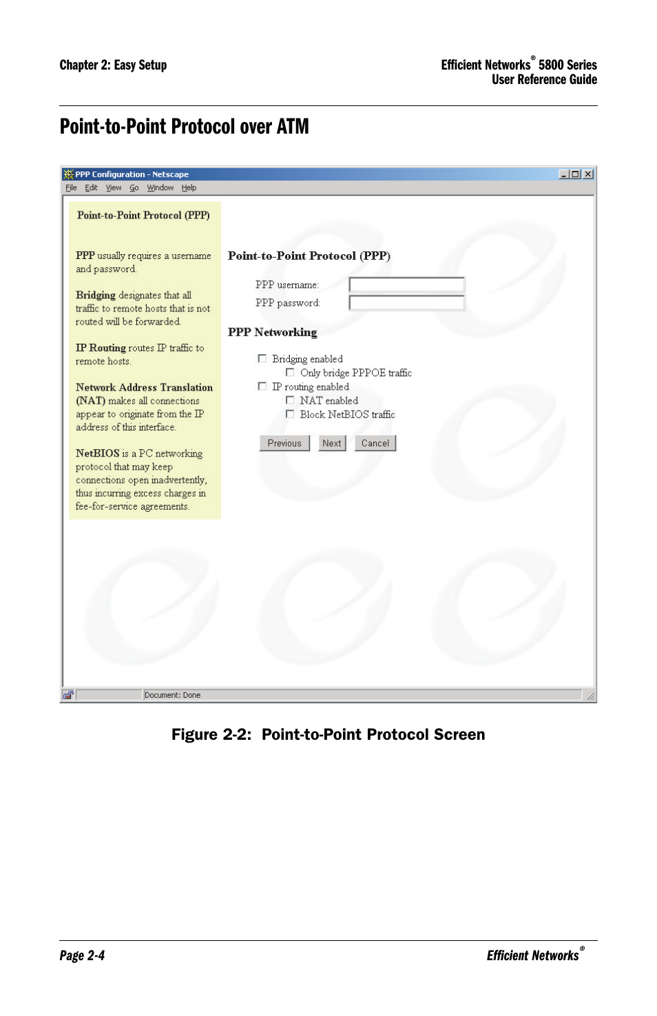 Point-to-point protocol over atm, Point-to-point protocol over atm -4 | Efficient Networks 5800 User Manual | Page 18 / 88