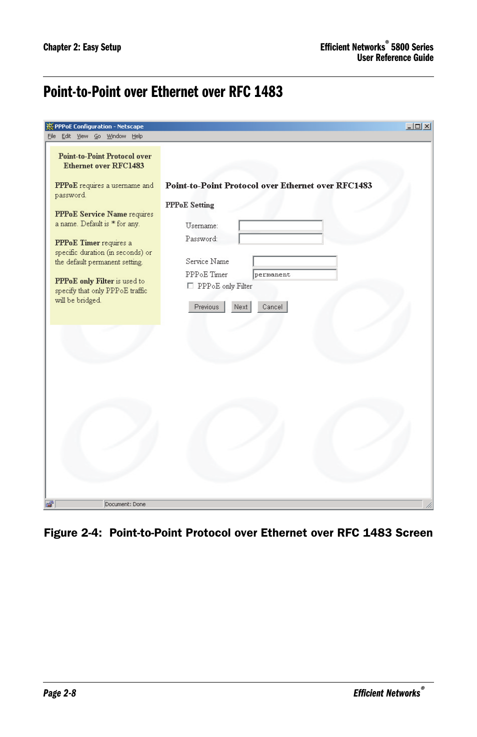 Point-to-point over ethernet over rfc 1483, Point-to-point over ethernet over rfc 1483 -8 | Efficient Networks 5800 User Manual | Page 22 / 88