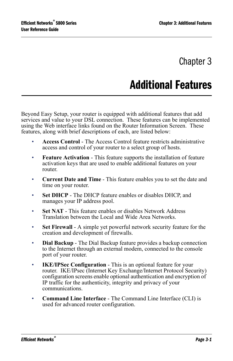 Additional features, Additional features -1, Chapter 3 | Efficient Networks 5800 User Manual | Page 33 / 88
