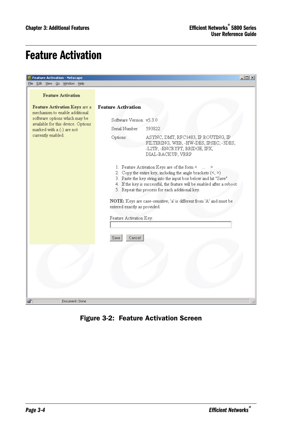 Feature activation, Feature activation -4 | Efficient Networks 5800 User Manual | Page 36 / 88