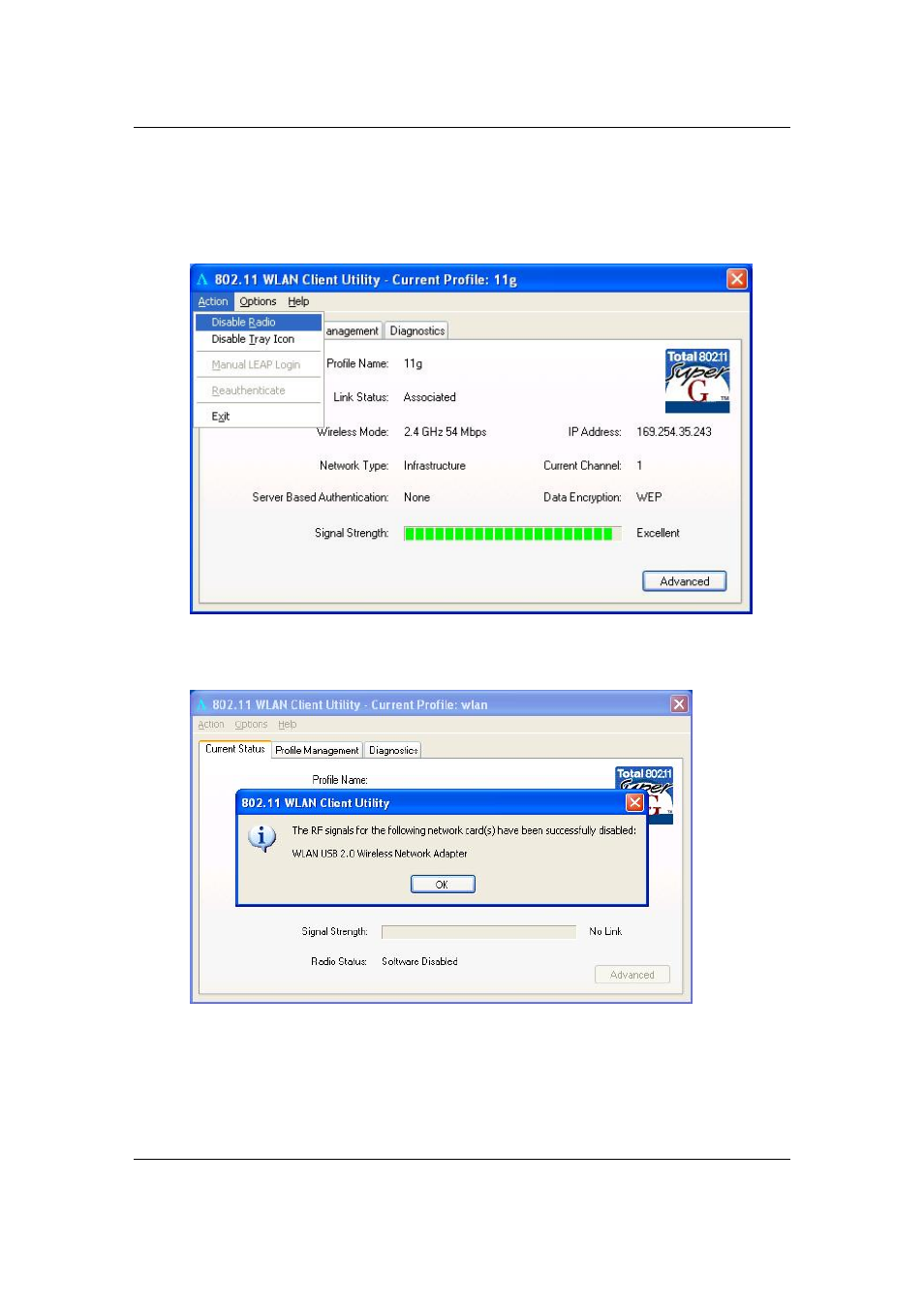 4 enable / disable radio | Efficient Networks EEE 802.11b/g Wireless USB 2.0 Adapter User Manual | Page 41 / 48