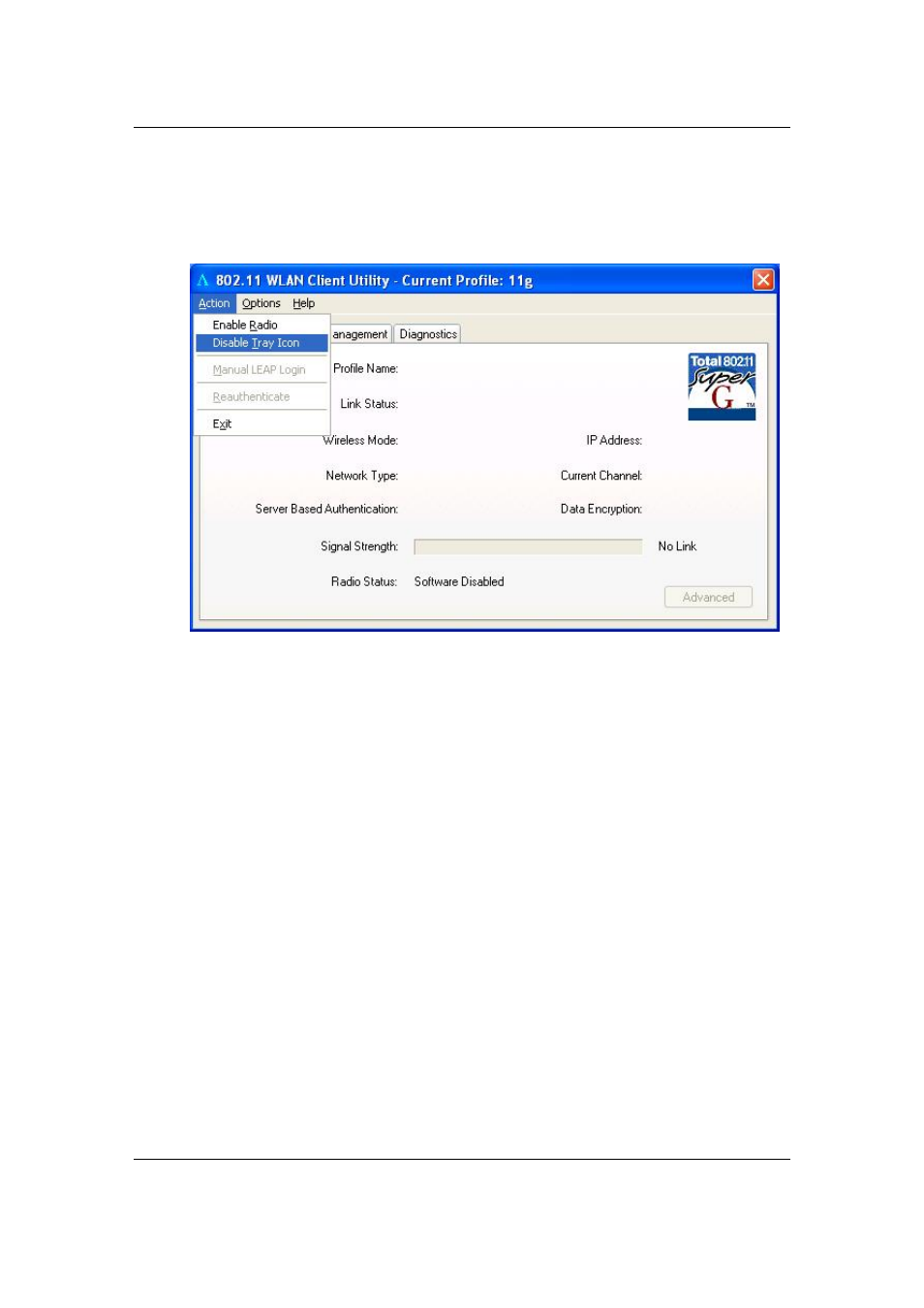 5 disable tray icon, 6 display settings | Efficient Networks EEE 802.11b/g Wireless USB 2.0 Adapter User Manual | Page 43 / 48
