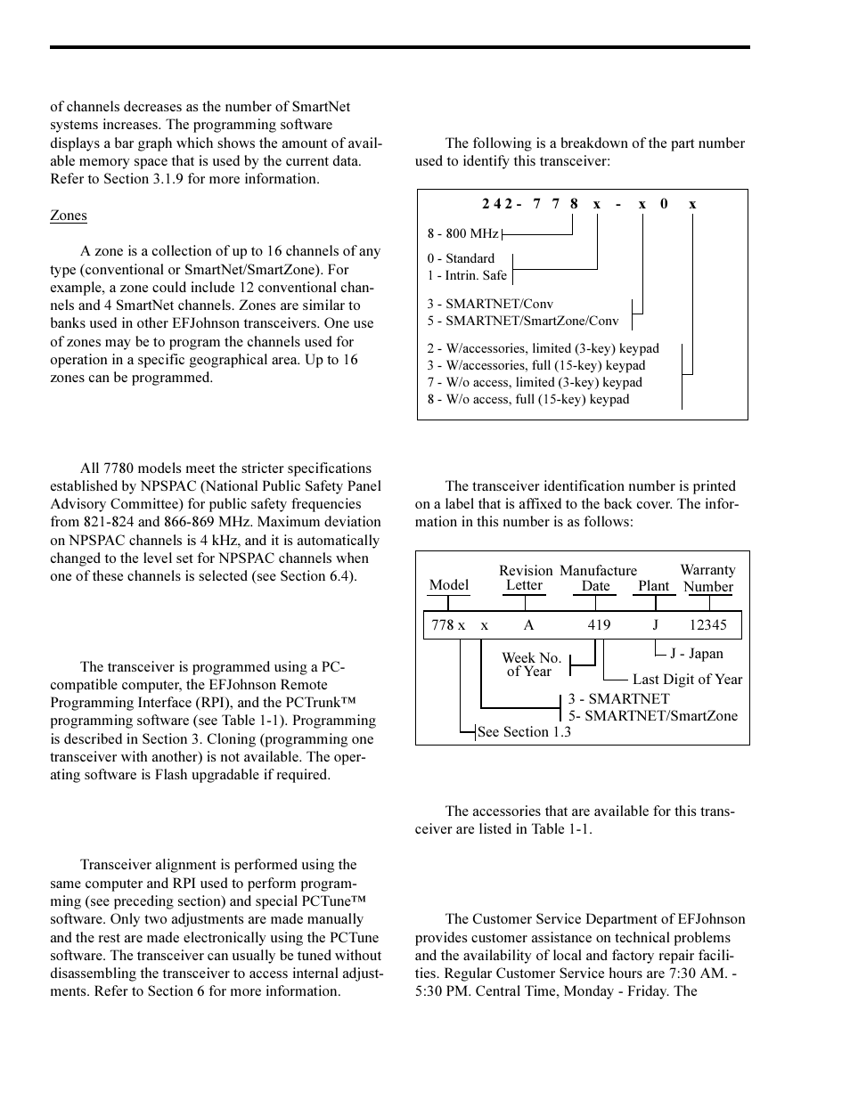 Section 1.2.5, Section 1.3) | EFJohnson SMARTZONE 7780 User Manual | Page 8 / 116