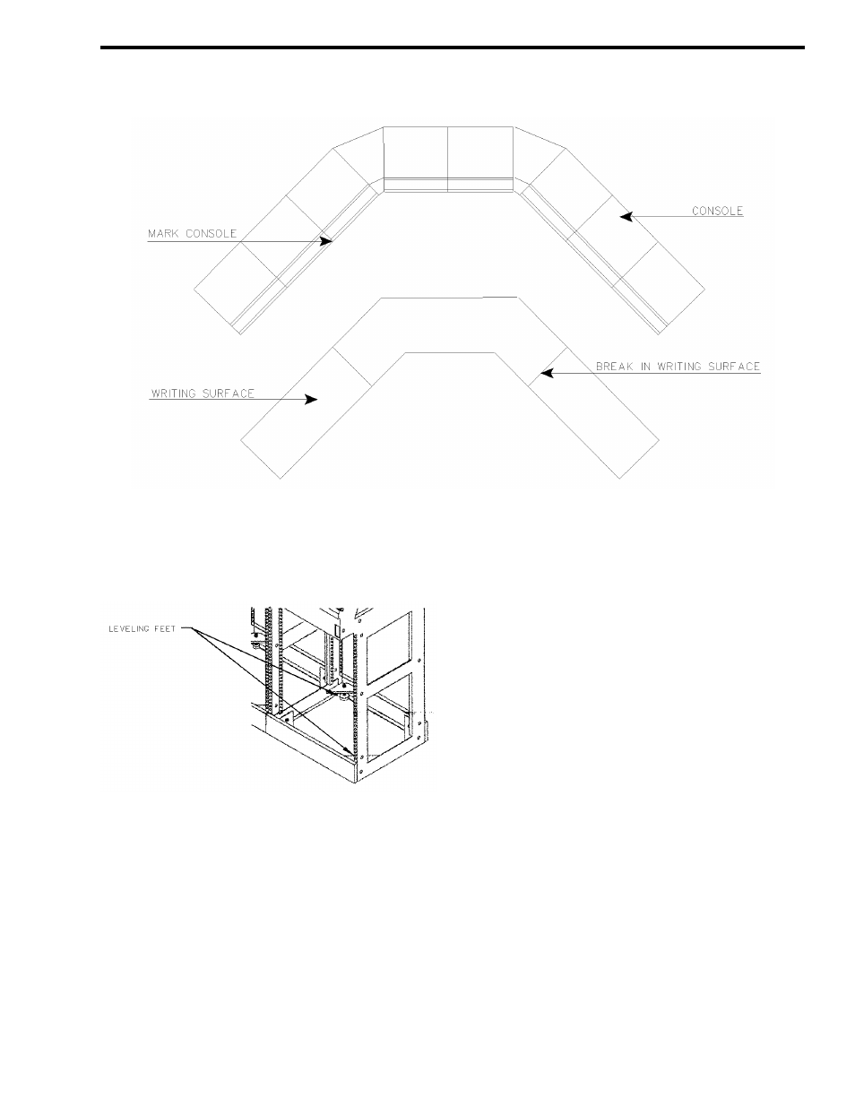 Figure 3-4 formica surface arrangement, Figure 3-5 leveling the console, 6 formica writing surface arrangement | 7 writing support rail mounting | EFJohnson VR-CM50 User Manual | Page 29 / 50