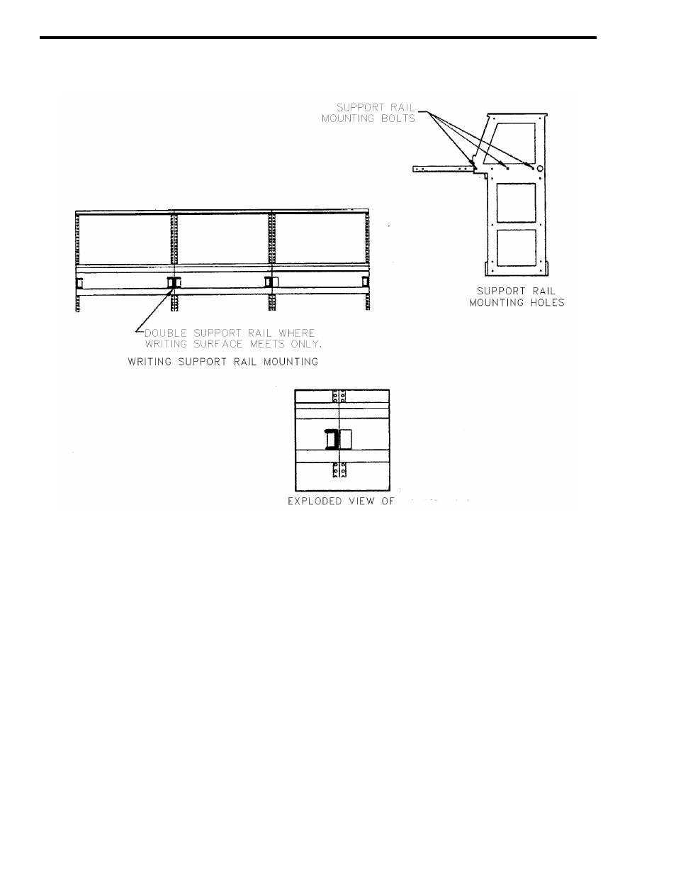 Figure 3-6 writing support rail mounting, Remove the front #1/4-20x3/4 hex bolt | EFJohnson VR-CM50 User Manual | Page 30 / 50