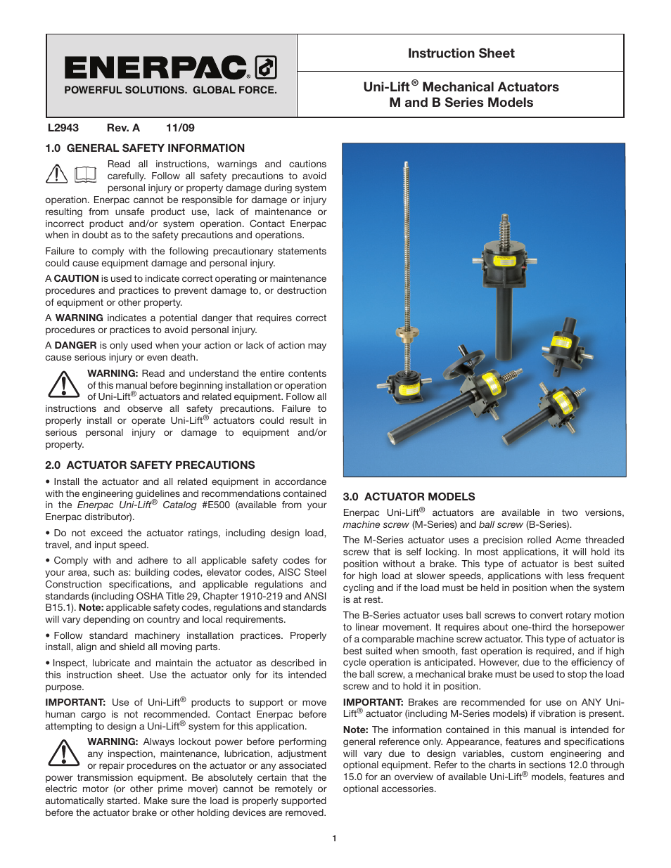 Enerpac Products UNI-LIFT M User Manual | 10 pages