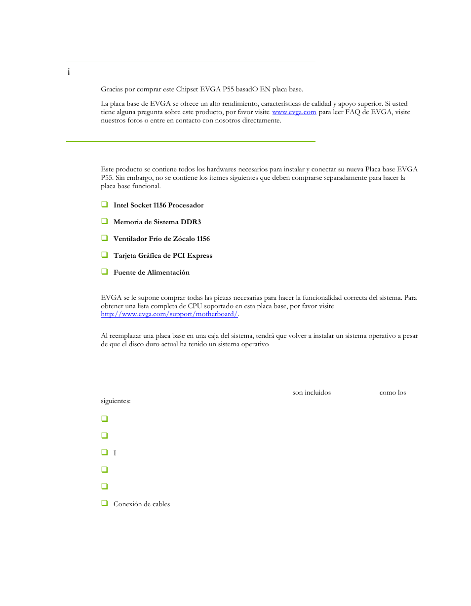 Partes no incluidas en juego, Instalación de hardware, Felicidades | EVGA P55 Micro V User Manual | Page 22 / 77