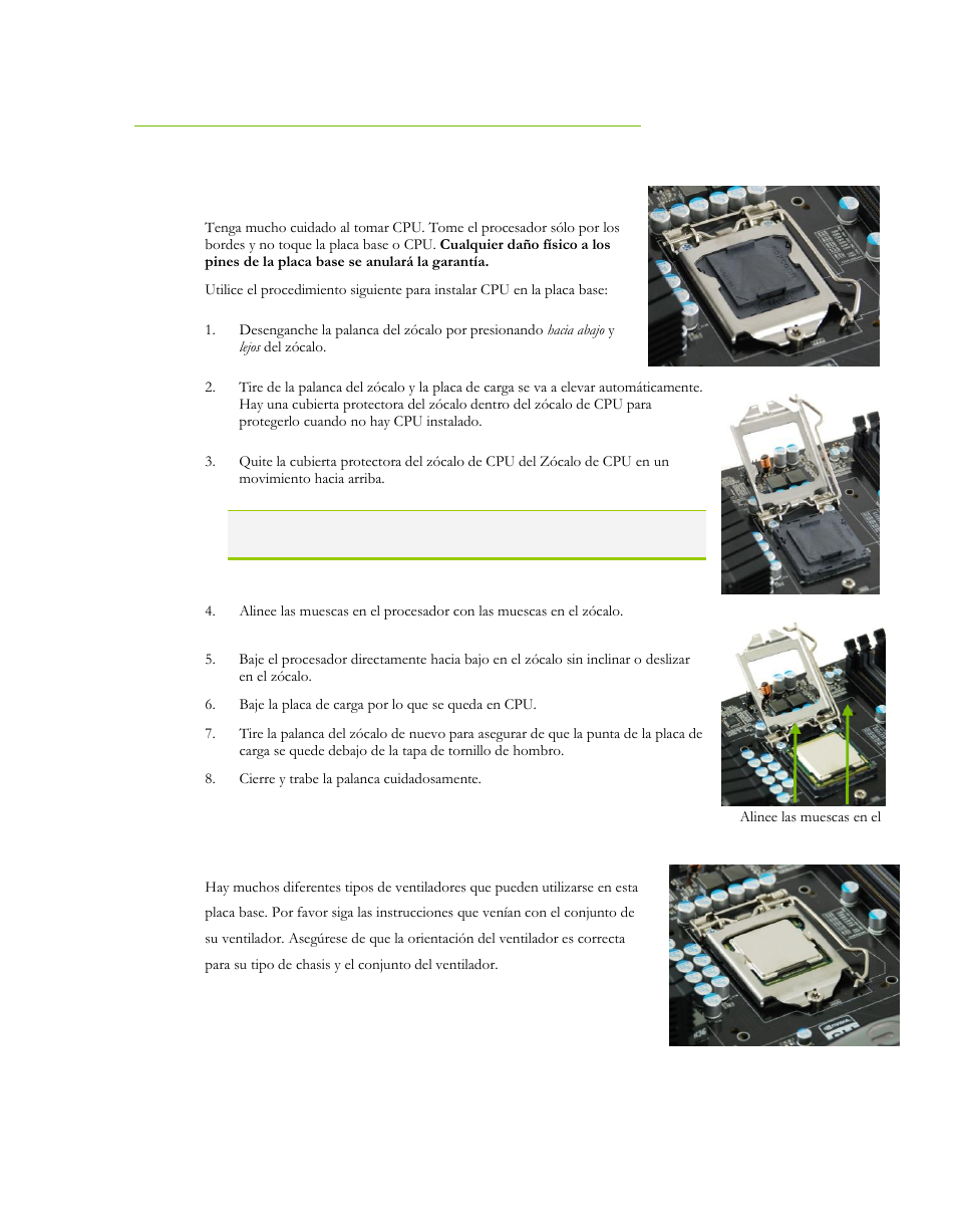 Preparación de placa base, Instalación del ventilador de cpu, Preparación de placa base instalación de cpu | EVGA P55 Micro V User Manual | Page 23 / 77