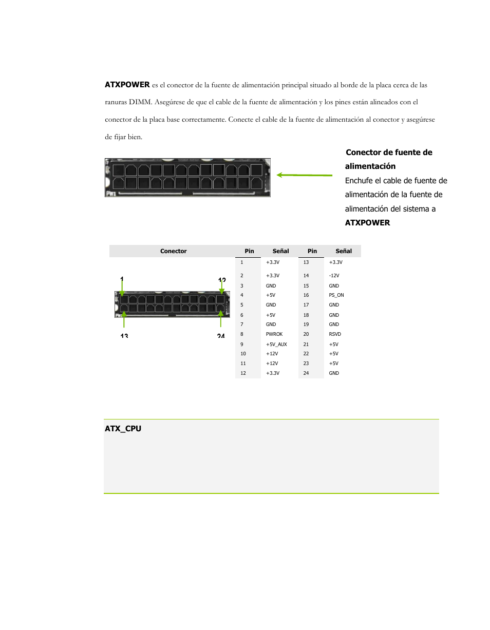 Pin atx 12v potencia (atx_cpu), Pin atx potencia (atxpower) | EVGA P55 Micro V User Manual | Page 26 / 77