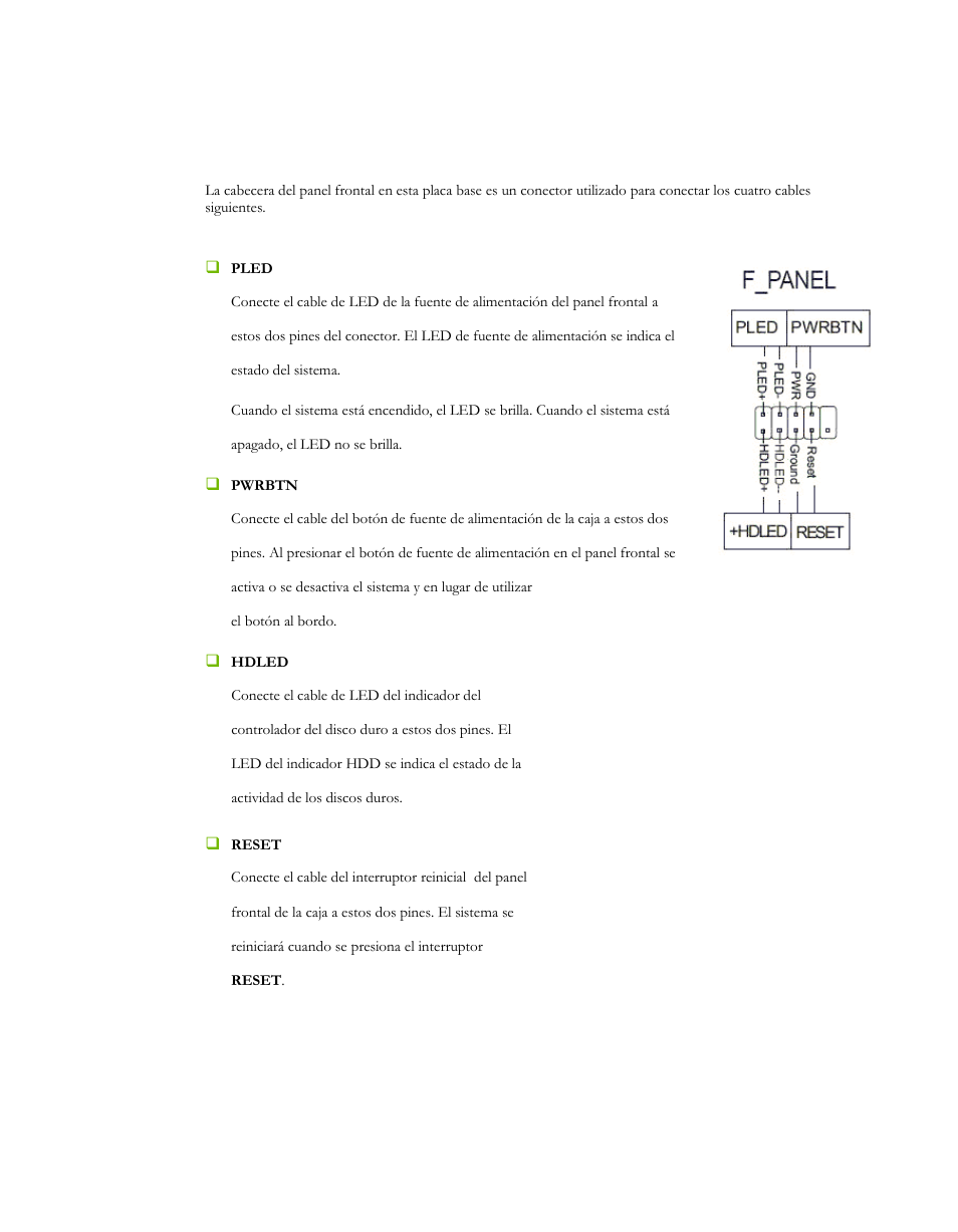 Cabecera de panel frontal (f_panel) | EVGA P55 Micro V User Manual | Page 28 / 77