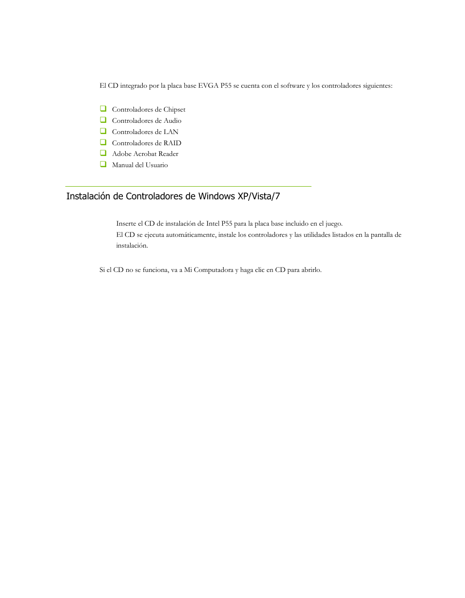 Instalación de controladores y software, Instalación de controladores de windows xp/vista/7 | EVGA P55 Micro V User Manual | Page 31 / 77