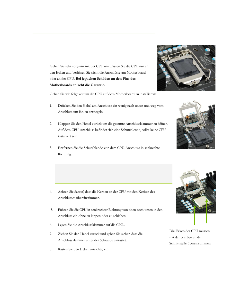 Vorbereitung des motherboards, Installation der cpu, Vorbereitung des motherboards installation der cpu | EVGA P55 Micro V User Manual | Page 34 / 77